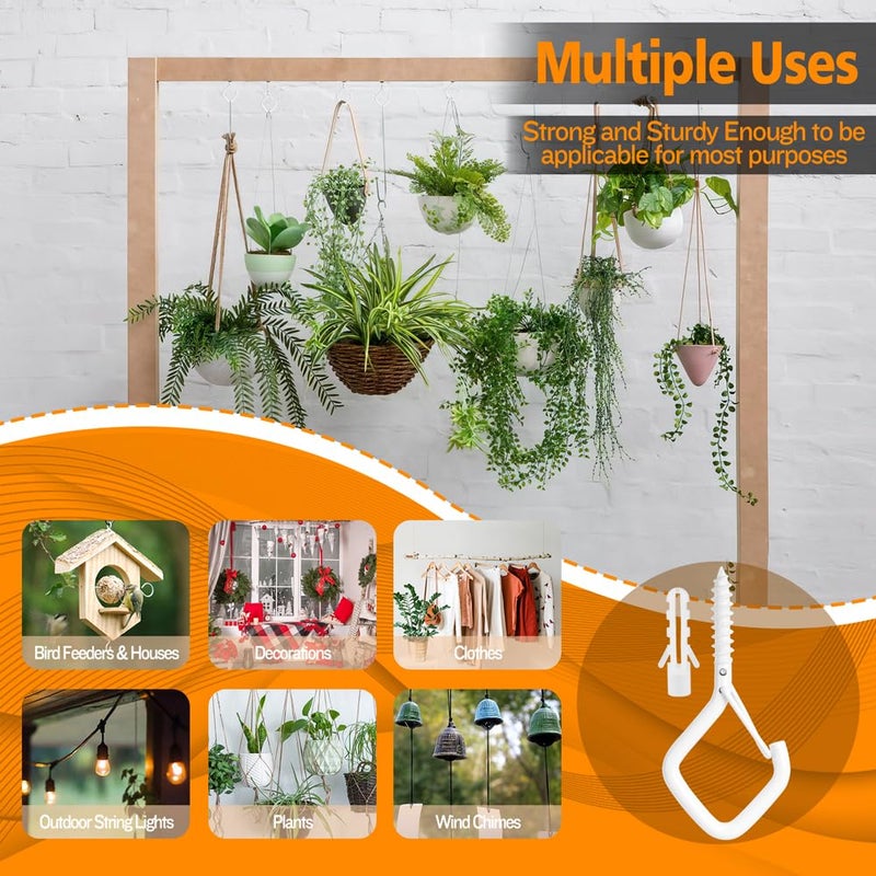 OALCQ 10PCS Ceiling Hooks - Heavy Duty Wall Hooks for Hanging Lights  Plants  & More - White Metal Screw-in Hooks for Garage  Siding  & Christmas Lights - Image 5